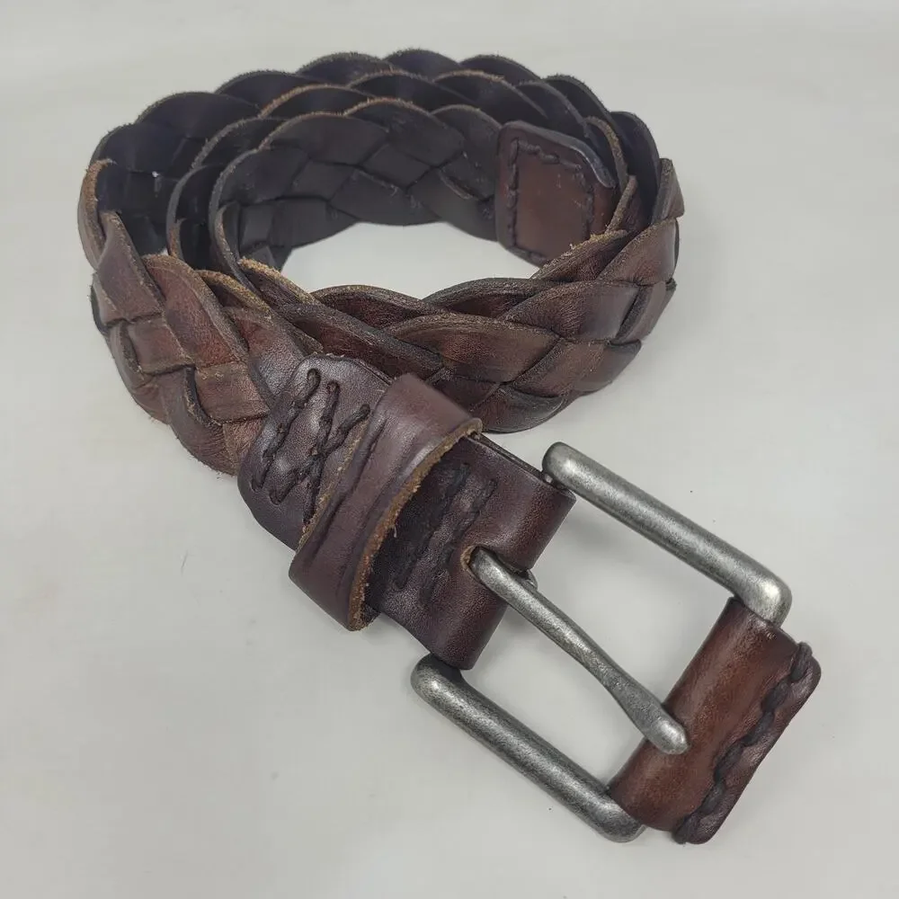 Hollister Brown Leather Belt 32 Braided Woven Rugged Rustic Artisan Heritage